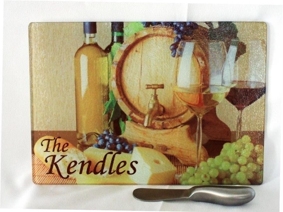 Wine Barrel theme cutting board with knife spreader
