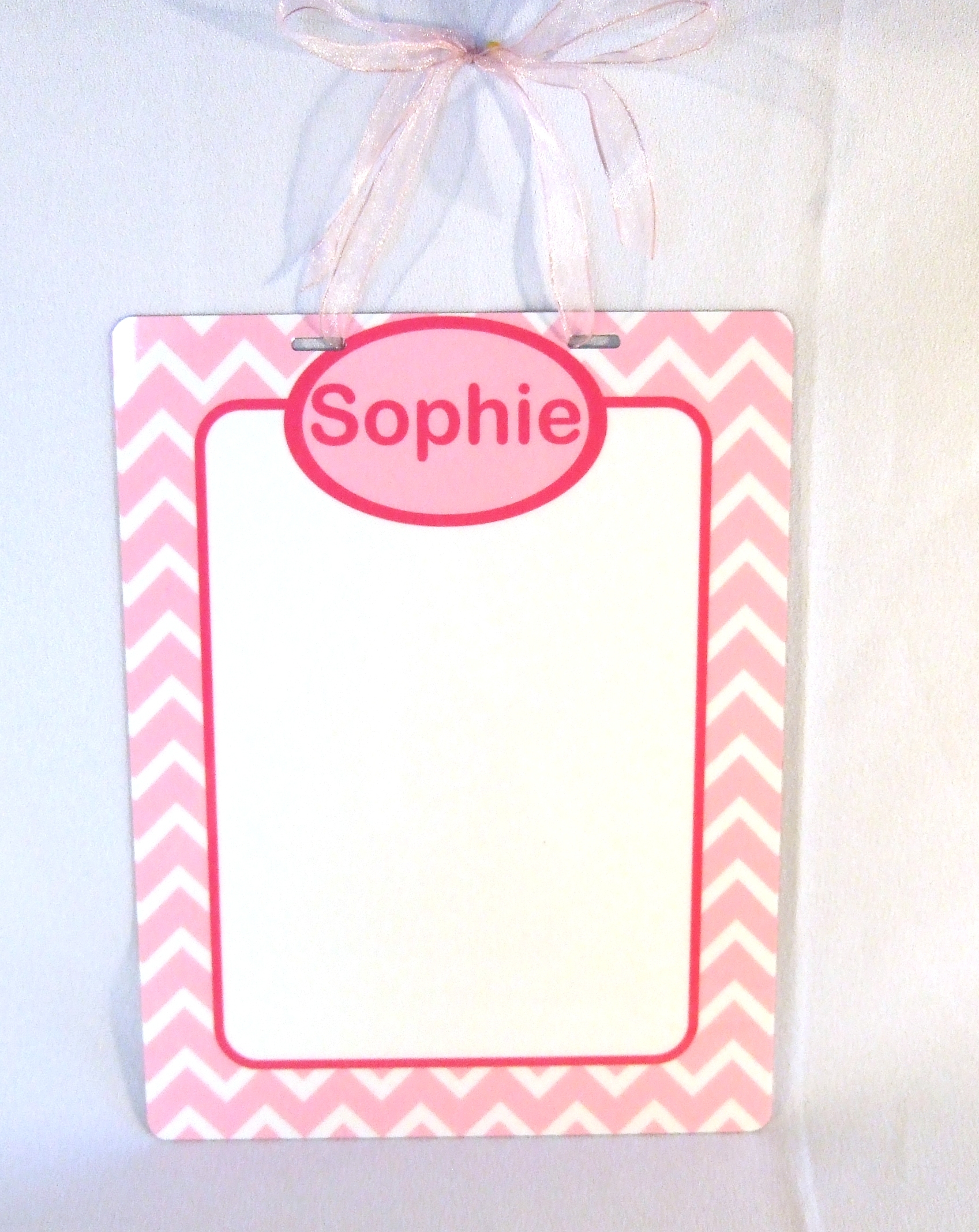  DEB1007Personalized metal dry erase board with light pink and hot pink chevron pattern and hot pink trim