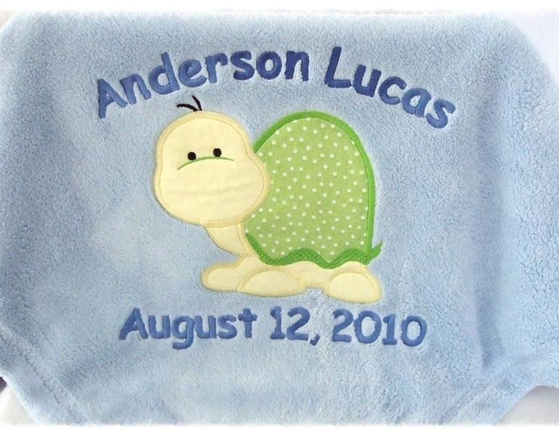 baby blanket with applique turtle