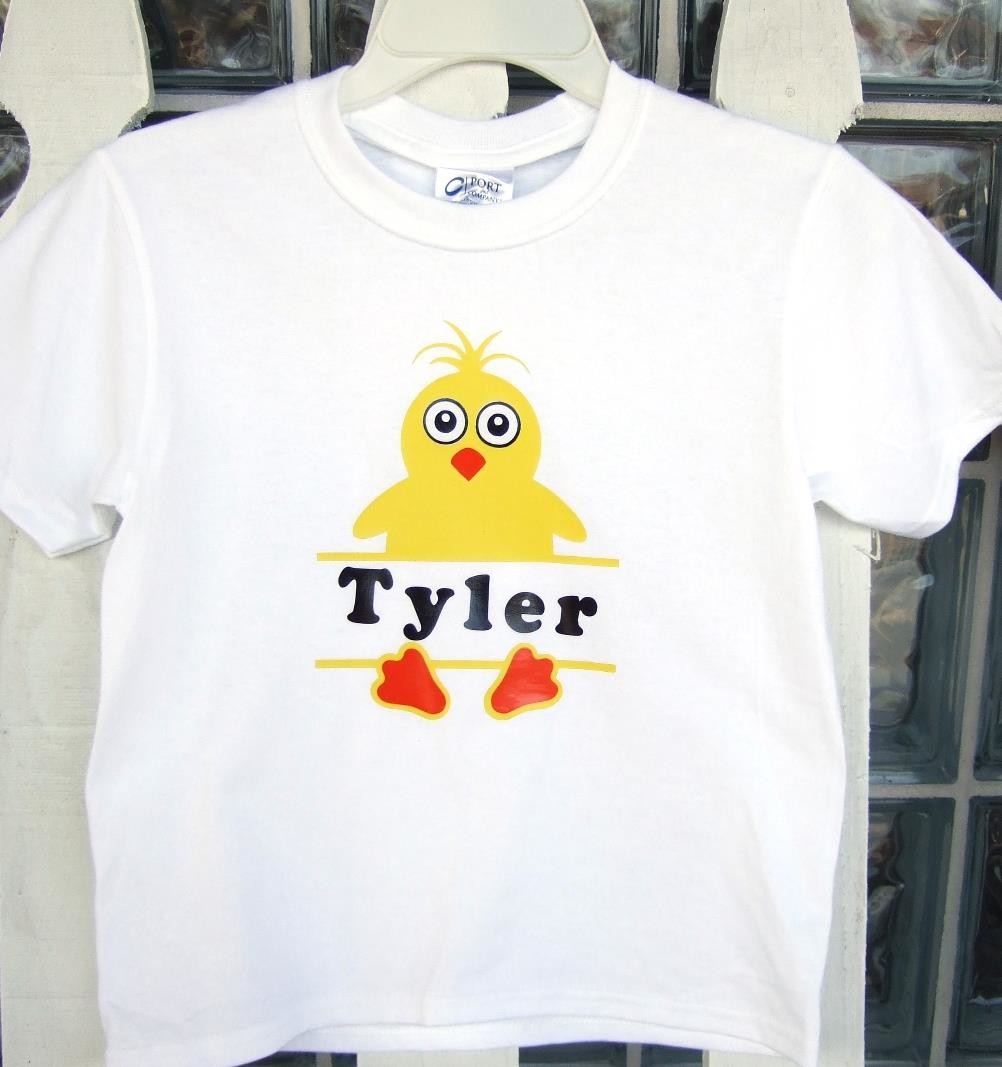 Yellow Easter chick tee with name