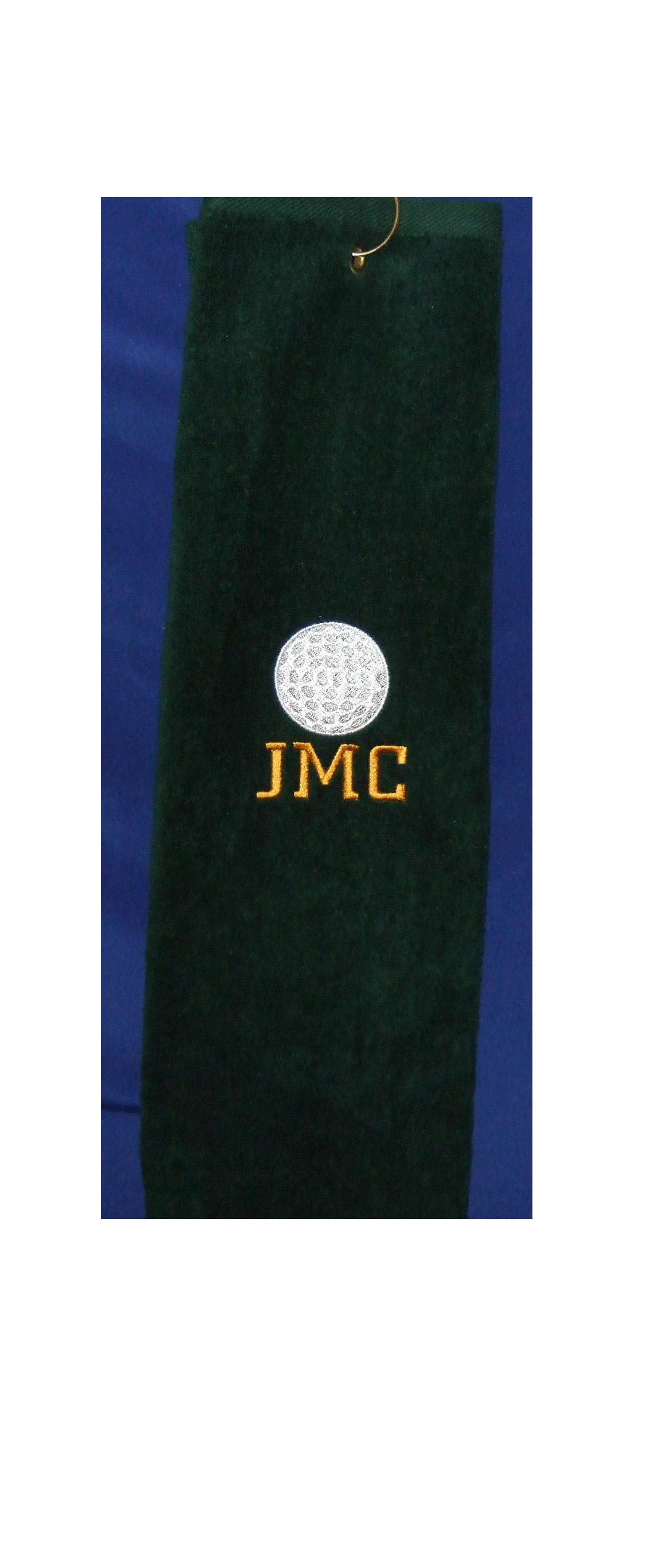Monogrammed grommeted tri-fold golf towel
