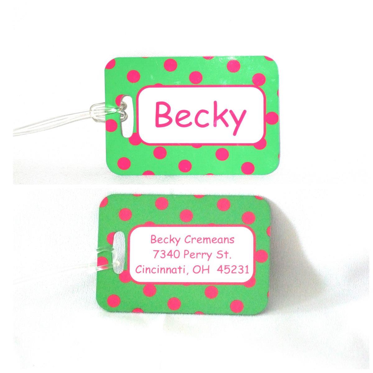 Personalized Lime polka dot bag tag with name or monogram 